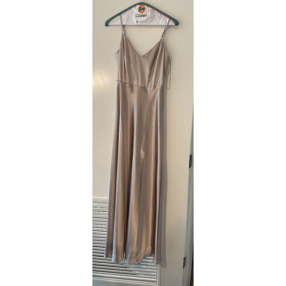 Birdy Grey Satin Taupe Slit Dress